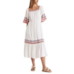 Boden Womens Jersey Embroidered Midi Dress UK 14 US 10 White Boho D0263 NWT